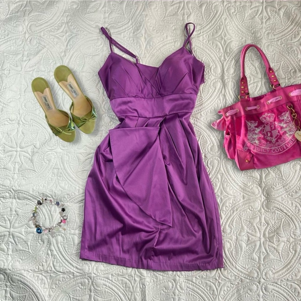 My Michelle Purple Ruffle Sheath Mini Dress size L Y2K 2000s Party Satin